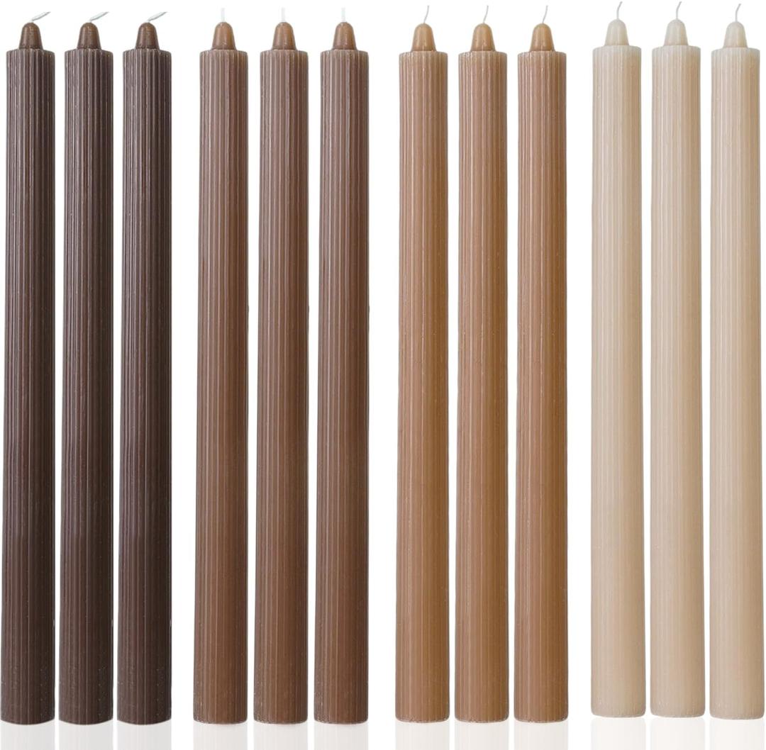 Brown Tapered Candlesticks Taper Candles Smokeless Unscented Long Burning-Hand Poured,Colored for Home Decor Wedding, Dinner-10.6inch,Set of 12