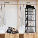 Improved Closet Handbag Purse Holder with 5 Large Heavy-Duty Mesh Shelves, Space Saving Hanging Handbag Storage Tote Bag Organizer Holder for Wardrobe Closet(Black)
