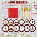 Layhit 480 Pcs Christmas Party Supplies Christmas Disposable Black and Red Plaid Plates, 9 Inch 7 Inch Snowman Gingerbread Tree Gnome Round Plates Napkins and Forks for Birthday Party