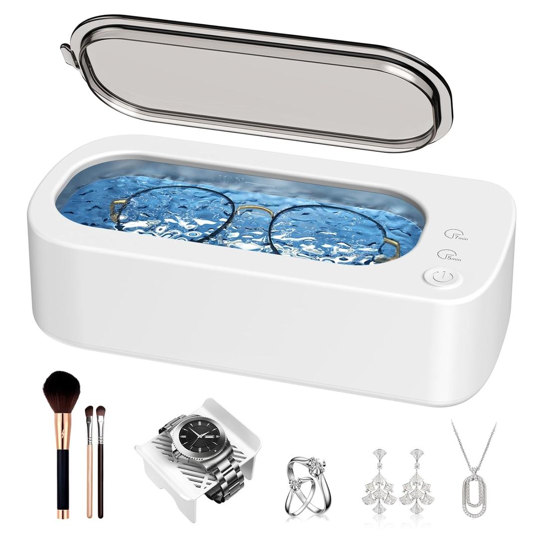 Ultrasonic Jewelry Cleaner Machine: 48KHz Ultra Sonic Cleaner for Jewelry,Eyeglass,Rings,Watch Band,Dentures,with Dual Cleaning Modes,350ML 304 Stainless Steel Tank,Gift for Wife,Mom,Daughter