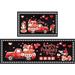 Bencailor Valentine Day Kitchen Mats Red Heart Welcome Door Rug Non Slip Washable Decorative Doormat Absorbent Carpet Floor Mat for Indoor Outdoor Home Front Door Bathroom Decor(Classic)
