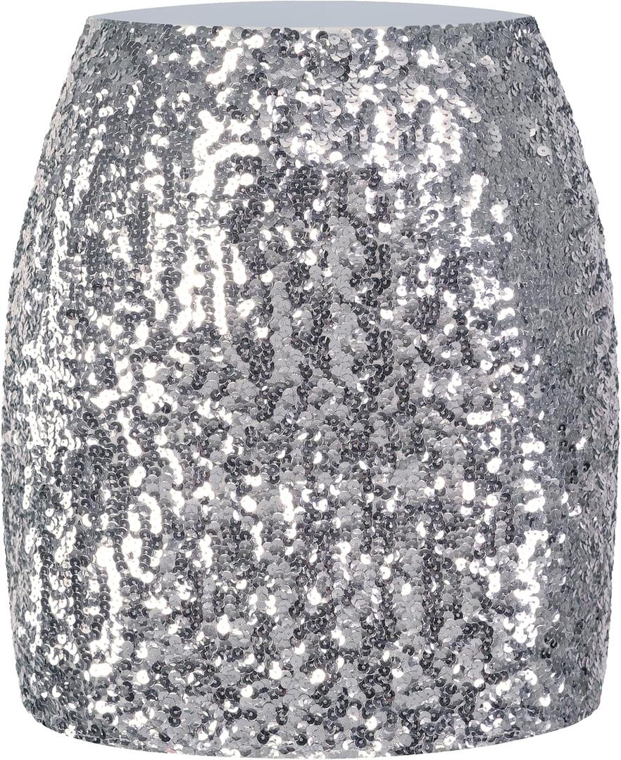MANER Women's Sequin Skirt Sparkle Stretchy Bodycon Mini Skirts Night Out Party