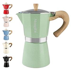 Mongdio Stovetop Espresso Maker Moka Pot, Cuban Coffee Maker Stove top coffee maker Moka Italian Espresso Greca Coffee Maker Brewer Percolator, 9 Espresso Cups, 15 oz - Green