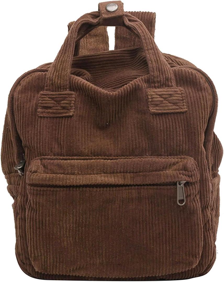 Makukke Small Corduroy Backpack Purse for Women - Vintage Mini Fashion Casual Aesthetic Backpack, Brown