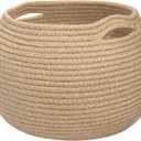 Goodpick Wicker Storage Basket for Living Room, Small Round Woven Basket for Toys, Towel, Bedroom, Children Corner Decoration Plant Baskets Indoor, Jute, 10"D x 8.3"H