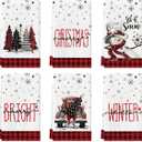 Artoid Mode Red Buffalo Plaid Xmas Trees Snowman Truck Merry Christmas Kitchen Towels Dish Towels, 18x26 Inch Farmhouse Decoration Hand Towels Set of 6