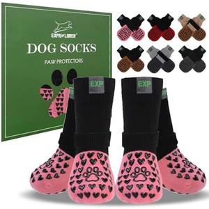 EXPAWLORER Anti Slip Dog Socks to Prevent Licking Paws - Dog Shoes for Hot Pavement, Dog Boots & Paw Protectors, Dog Booties for Hardwood Floors, Small Medium Large Senior Dogs, Size: X-Small(Paw Width:1.8in)