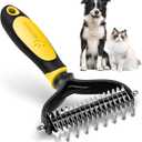 MIU COLOR Pet Grooming Brush, 2 Sided Undercoat Rake for Dogs & Cats, Professional Deshedding Brush and Dematting Tool, Effective Removing Knots, Mats, Tangles for Cats, Dogs, Extra Wide (Yellow)