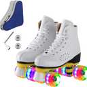 Roller Skates for Men and Women, Black Derby Roller Skates with 4 Shiny Wheel, Classic Double-Row Roller Skates for Indoor and Outdoor (White, 7 Women/6 Men)