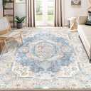 Boho Vintage Floral Area Rug 8x10, Washable Rug for Living Room