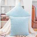 MADIZZ Set of 2 Super Soft Velvet Decorative Throw Pillow Covers 16x16 inch Light Blue Square with Texture Luxury Style Cushion Case Pillow Shell for Sofa Bedroom (16" x 16" (Pack of 2))