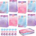 HEJIN 30PCS Tie Dye Party Bags with Stickers, Pink and Purple Small Gift Bags, Mermaid Unicorn Birthday Party Favors Bags for Girls Goodie Bags for Kids Birthday Party, Baby Shower, Halloween, Wedding