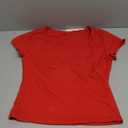 QINSEN Women's V Neck Short Sleeve T Shirts Double Lined Tee Seamed Cup Going Out Tops (X-Large, Red)