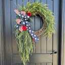 Daifunli Patriotic Wreath for Front Door 16 Inch Red White Blue Wreaths Memorial Day 250th Anniversary 4th of July American Flag Decorations for Independence Day Wall Window Home Porch Holiday Decor