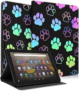 Wazzasoft for Amazon Kindle Fire HD 8/ 8 Plus Tablet Case 10th/ 12th Generation for Women Girls Kids Boys Folio Cover Cute Fashion Design Dog Paw Unique Cool Teens Cases for Kindle Fire Case 8 Inch