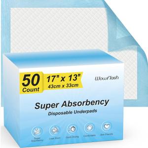 50 Count Super Absorbency Disposable Underpads, Leakproof Quick Drying Disposable Pads for Baby, Puppy and Adults, Disposable Changing Pads for Baby, Disposable Diaper Changing Pads, 17 x 13
