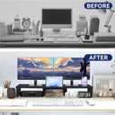 Dual Monitor Stand Riser with Phone Tablet Holder, 35.8in Large Monitor Stand for Desk, Computer Monitor Stand for 2 Monitors, Desk Shelf for Top of Desk, Desktop Organizer for Laptop, Printer, TV (35.7" Black)