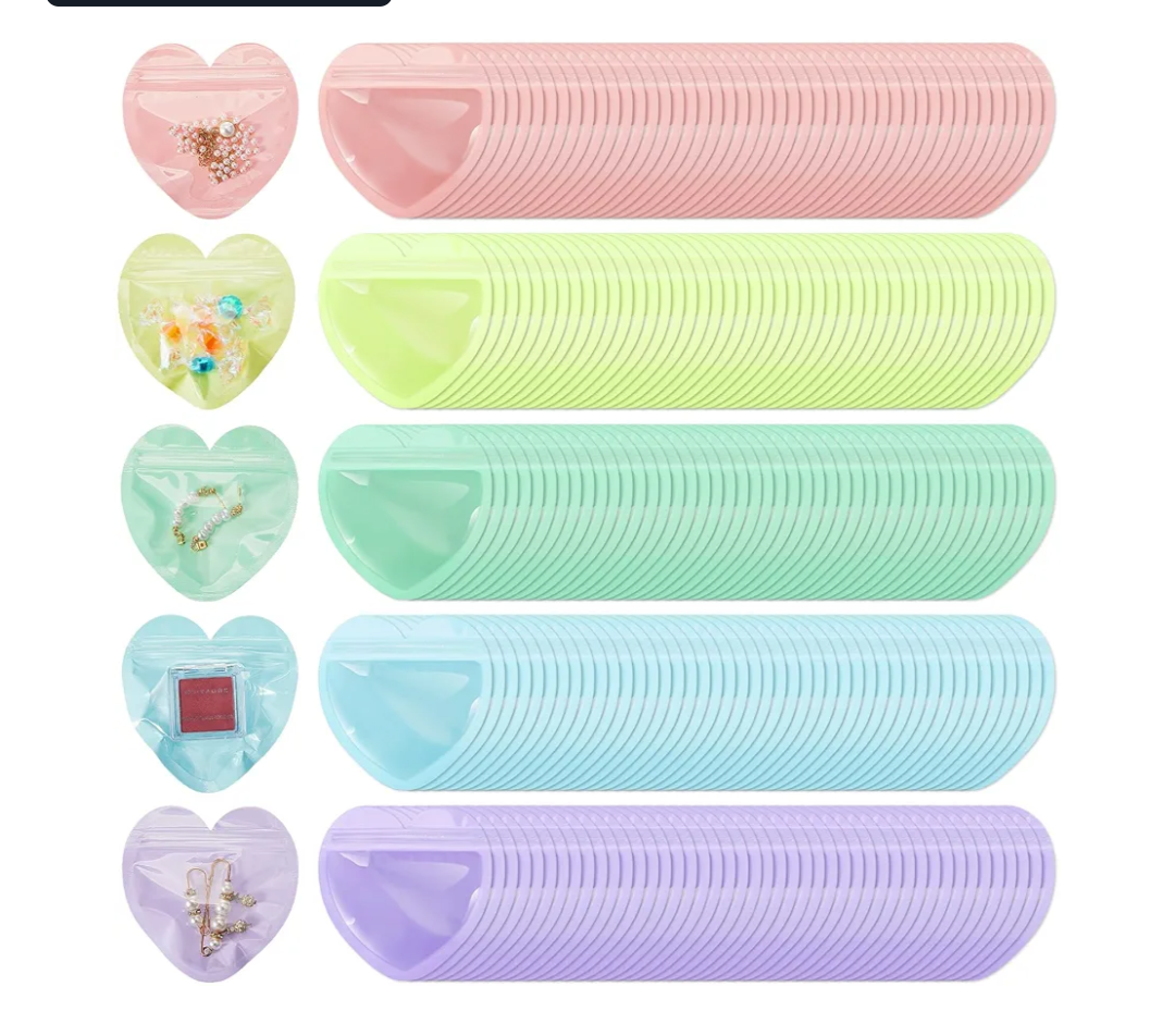300 Pcs Heart-shaped Jewelry Packaging Bags Small Jewelry Transparent Resealable Cute Treat Bags for Business Wedding Birthday Festival Party Favor Supplies