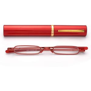 ZUVGEES Easy Carry Mini Compact Slim Reading GlassesLightweight Portable Readers with w/Pen Clip Tube Case (Red)