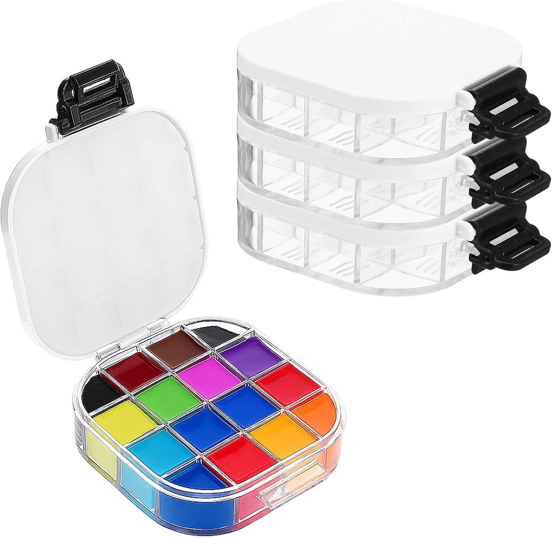 4 Pcs Airtight Paint Storage Palette Box 16 Wells Stay Wet 4.4x3.5x1 in Small Paint Palette with Lid Acrylic Storage Container Tray for Watercolor Gouache Oil Painting Art