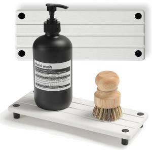 Razborci 2 Pack Fast Drying Water Absorbing Diatomite Stone Mat Tray for Kitchen & Bathroom Counter - Instant Dry Sink Caddy Organizer - Vanity Holder for Soap and Sponge White 10" x 4"