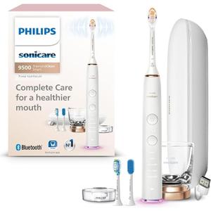Philips Sonicare DiamondClean Smart 9500 Electric Toothbrush - Sonic Toothbrush with App, Pressure Sensor, 15 Brushing Settings, Replacement Reminder, USB Charging Travel Case, Rose Gold, HX9923/61