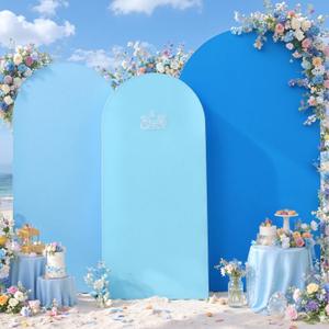 Gradient Blue Arch Cover 3 Set - 6+6.6+7.2ft - Wrinkle Free Spandex Wedding Arch Stand Covers for Birthday Party, Baby Shower, or Banquet Decoration Round Top Chiara Arch Cover