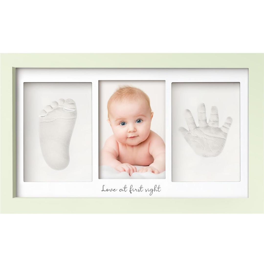 KeaBabies Baby Hand and Footprint Kit - Clay Handprint Keepsake Frame, Newborn Nursery Picture Frame, Personalized New Mom Gifts for Baby First Christmas Shower (Sage) (Duo Frame, 13" x 7.8")