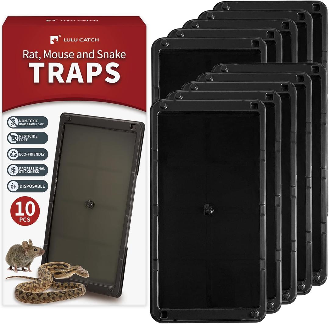 LULUCATCH Mouse Glue Traps 10 Pack, Larger & Heavier Plastic Sticky Glue Traps with Extra-Strong Adhesive for Mice, Rats, Sticky Mouse Trap for Indoor Use, Easy to Set