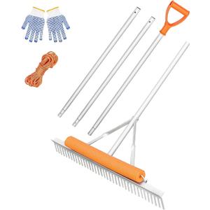 YORKING Floating Lake Rake, 36'' Aluminum Weed Rake with 11 Ft Handle Extension and 50 Ft Rope, Multifunctional with Gloves for Aquatic Plants, Pond Cleaning, Soil Loosening, Lawn Care