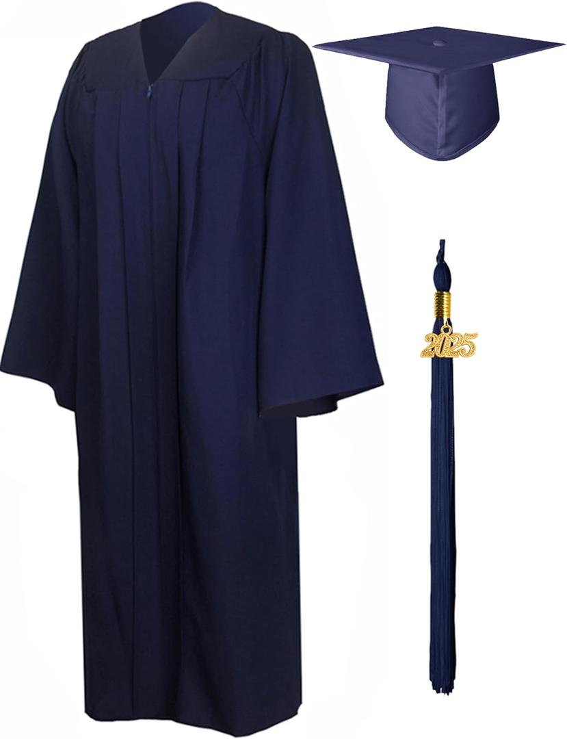 GraduationMall Matte Graduation Gown Cap Tassel Set 2025 for High School and Bachelor (54, Navy)
