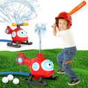 2-in-1 Water Sprinkler Baseball Helicopter Toy for Kids Outdoor Play, Attaches to Garden Hose, Summer Outside Toys Lawn Backyard Game Pool Party for Kids Age 3 4 5 6 7 8, 12 Gift