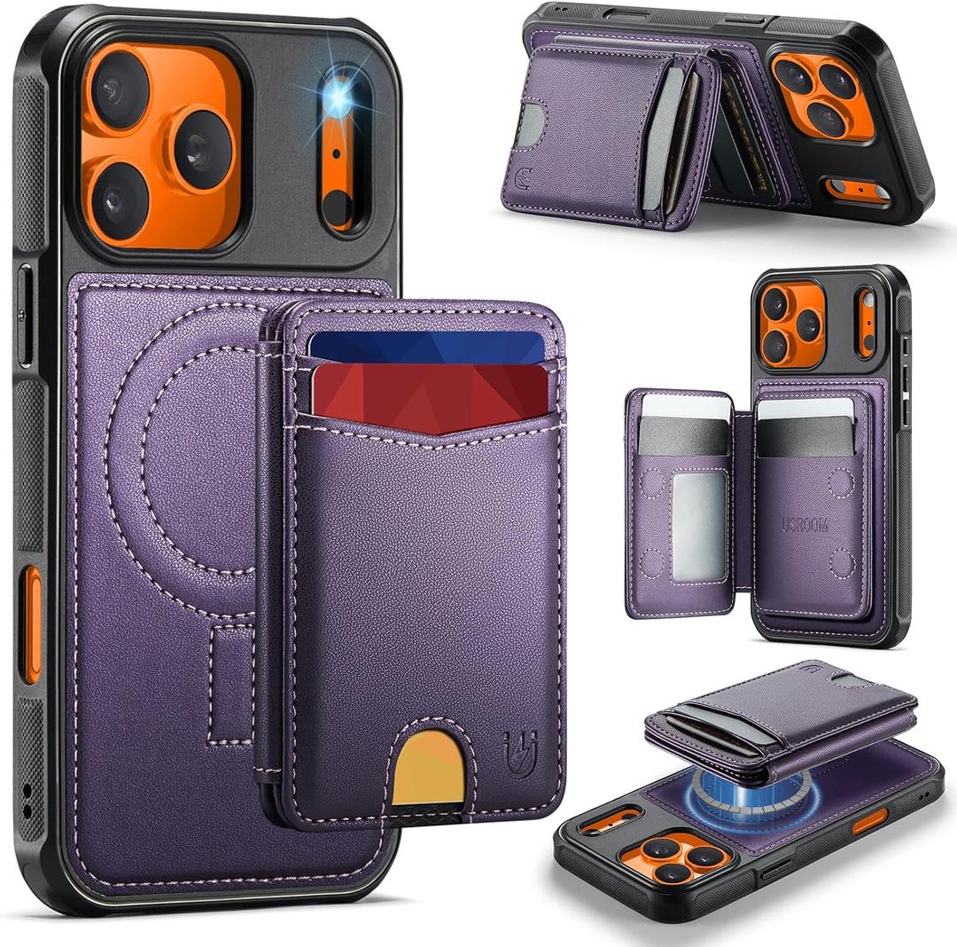 for iPhone 17 Pro Detachable Wallet Case with Card Holder, 2 in 1 RFID Blocking Credit Slots Kickstand Shockproof Phone Wallet for iPhone 17 Pro 6.3" Purple