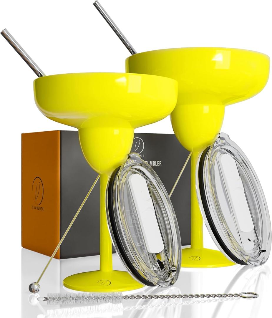 Vacuum Sealed Margarita Glass with Lid Break-Resistant Stainless Steel Margarita Tumbler for Cocktails & Cold Drinks | Perfect for Mother's Day Gifting (Lemon Yellow, Pack of 2)