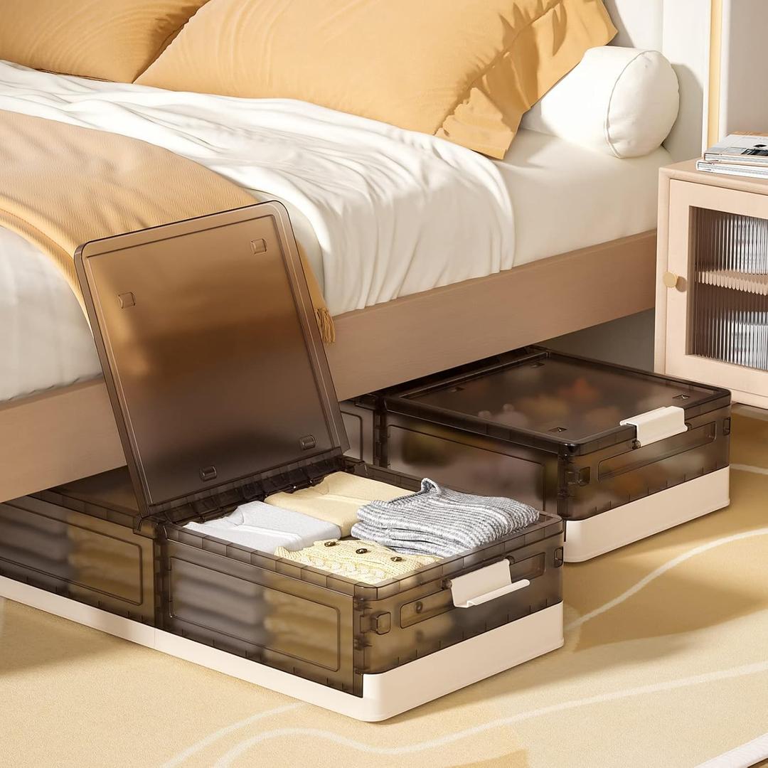 Under Bed Storage Containers, Stackable Under Bed Rolling Storage Plastic Containers, 11.5Gal Storage Bins with Wheels, Multi-purpose Storage Bins with Lids for Clothes, Shoes, And Duvets (11.5Gal - 2 Pack)