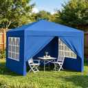 10X10FT Pop Up Gazebo Canopy, Heavy Duty Outdoor Party Tent with 4 Removable Sidewalls & Carrying Bag, Portable Sun Shelter for BBQ, Wedding, Backyard Events, Blue