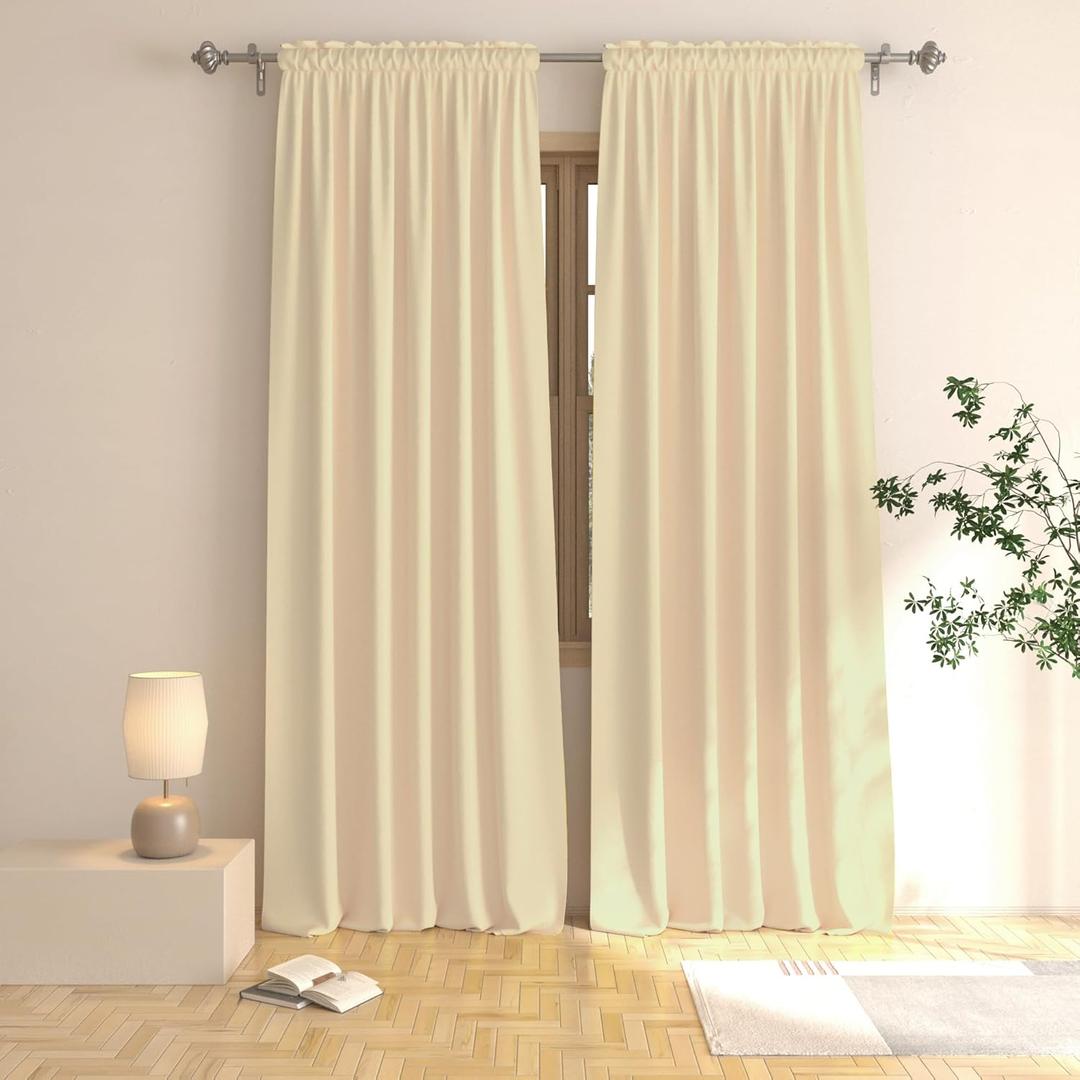 Beige Curtains 92 inches Long Room Darkening Window Curtain Panels Living Room Divider Patio Doorway Sliding Glass Door Rod Pocket Thermal Insulated Drapes Bedroom Kitchen Basement 2 Panels 52"x92"