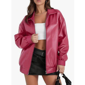 Women's Faux Oversized Leather Jacket, Zip Up Motorcycle Bomber Fall Jackets 2025, Vintage Y2K Tops Winter Coats 2XL