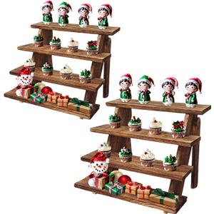 2Pcs Wooden Cupcake Stand - 4 Tier Cupcake Display Stand, Rustic Tiered Display Stand, Tool Free Installation Cupcake Stand for Birthday Party Decoration Supplies - Rustic Wood 