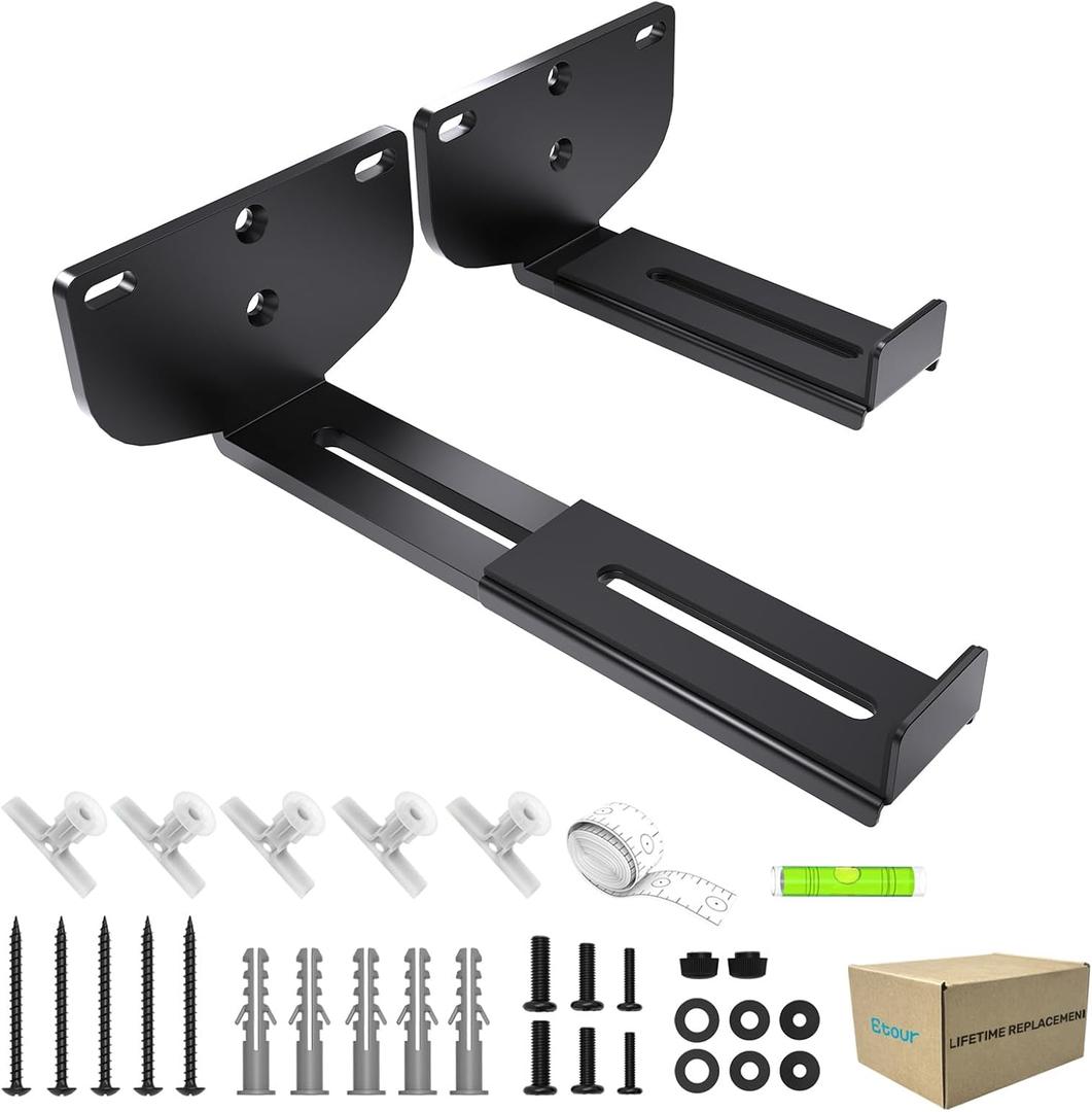 Soundbar Wall Mount Bracket Universal Speaker Mounting [ MAX 38LBS] Depth Adjustable (3.3"-6.5") for Samsung, Vizio, LG, Sony, JBL, Bose, and More Sound Bar Mounts Under TV Soundbar Shelf