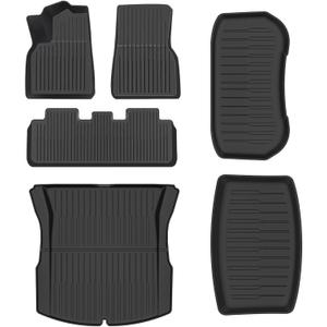 7F Car Floor Mats for New Version 2023-2025 Tesla Model 3, All Weather Car Floor Liners, Full TPE Floor Mat Kit Set of 6, Black
