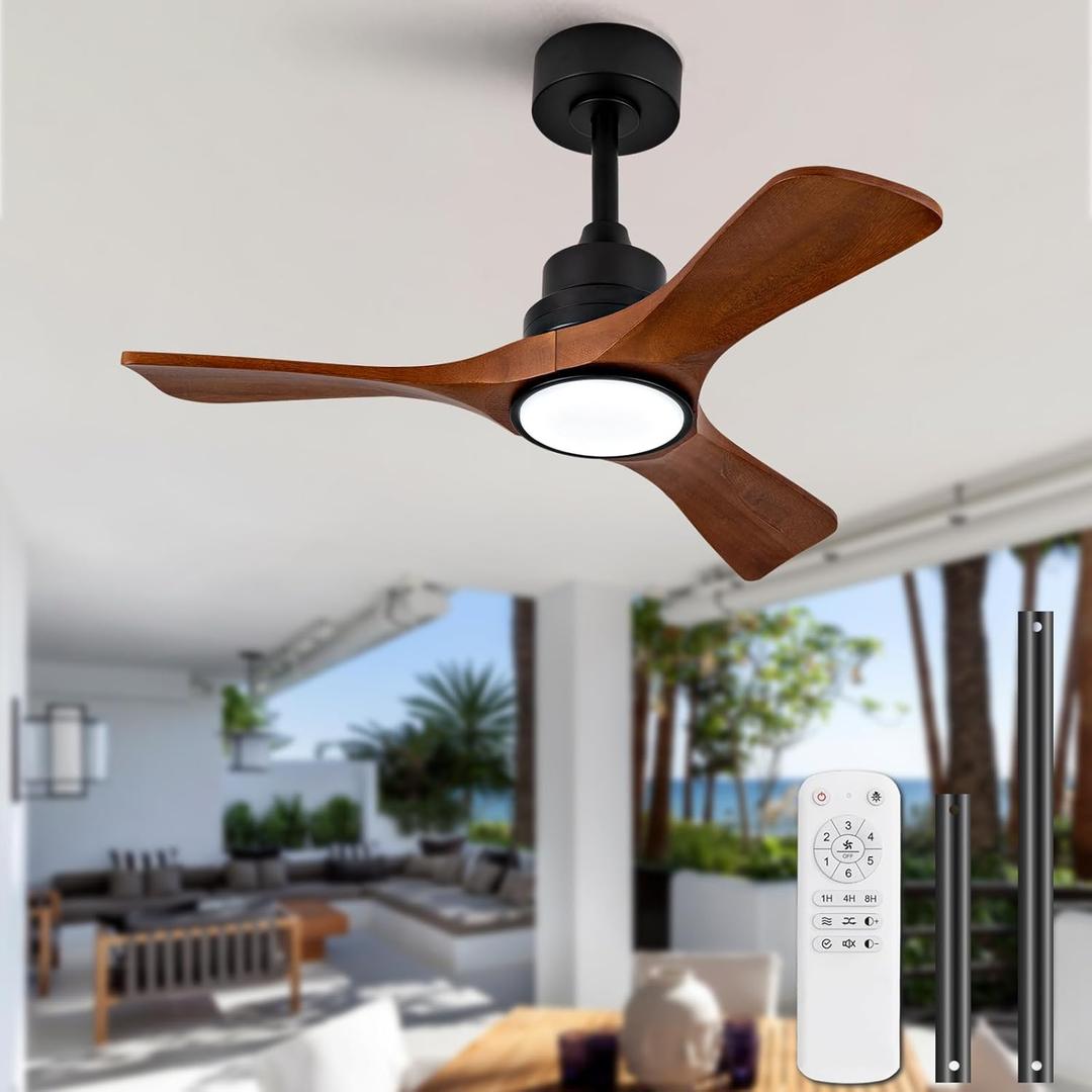 36 Inch Ceiling Fans with Lights and Remote, Black 3 Blade Wood Outdoor Ceiling Fan with Light Outdoor Ceiling Fans for Patios, Bedroom Ceiling Fan for Modern Living Room Patio Indoor Office