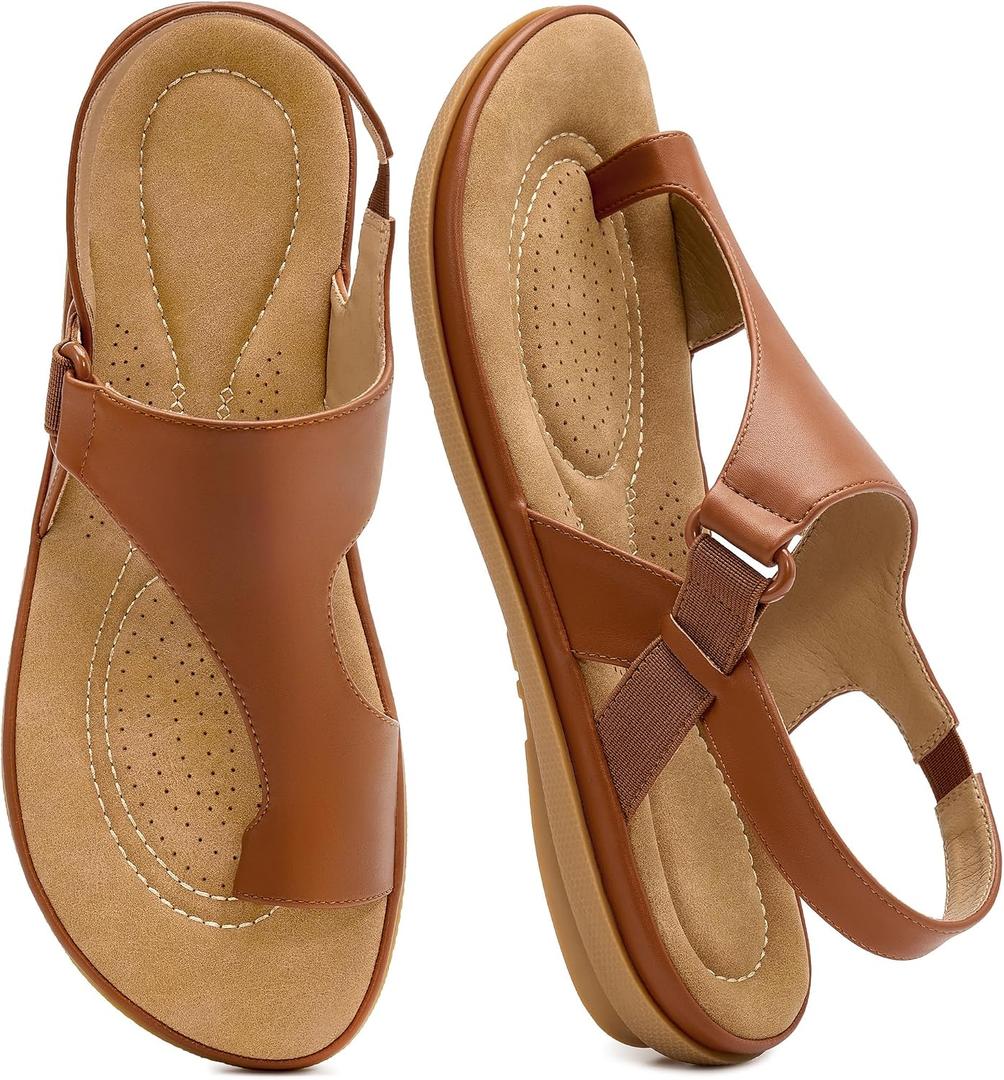 Flat Sandals for Women Dressy: Comfortable Orthopedic Summer Sandal Adjustable Ankle Strap Ladies Casual Shoes Outdoor Walking (Brown)