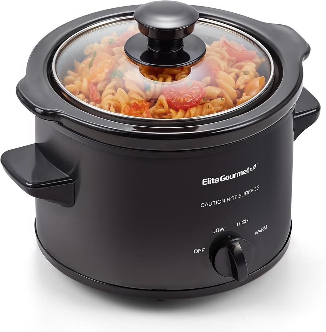 Elite Gourmet MST-250XBX Electric Slow Cooker Ceramic Pot, with Adjustable Temp, Entrees, Sauces, Soups, Roasts, Stews & Dips, Dishwasher Safe (1.5 Quart, Black)