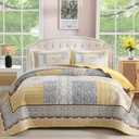 WONGS BEDDING Yellow Quilt Set Full,Bohemian Patchwork Bedspread Coverlet Set, Reversible Boho Floral Pattern Bedspreads Bedding Quilt Set for All Seasons (78"x90")