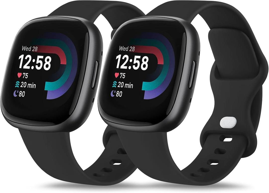 2 Pack Soft Silicone Bands for Fitbit Versa 4/3, Sense 2/1 - Replacement Strap for Women Men