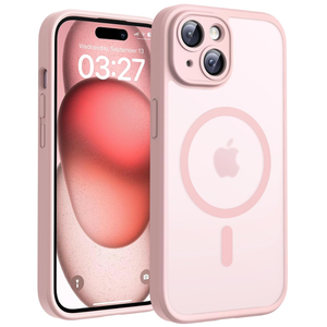 TOCOL Magnetic for iPhone 15 Case, Upgraded Full Camera Protection, Compatible with Magsafe, Drop Protection, Translucent Matte Back Bumper Phone Cover 6.1Inch (Light Pink)
