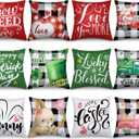 Preboun Set of 12 Holiday Pillow Covers 18 x 18 Inch Valentine's Day St. Patrick's Day Easter Love Heart Clovers Bunny Eggs Cushion Case Home Buffalo Plaid Pillow Case for Happy Home Decor(Lovely)