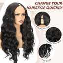 Aisaide Natural Black V Part Wig Body Wave Half Wigs for Black Women 24Inch Synthetic Upgrade U Part Wig Full Head Clip in No Leave Out Wear and Go Glueless Long Wig