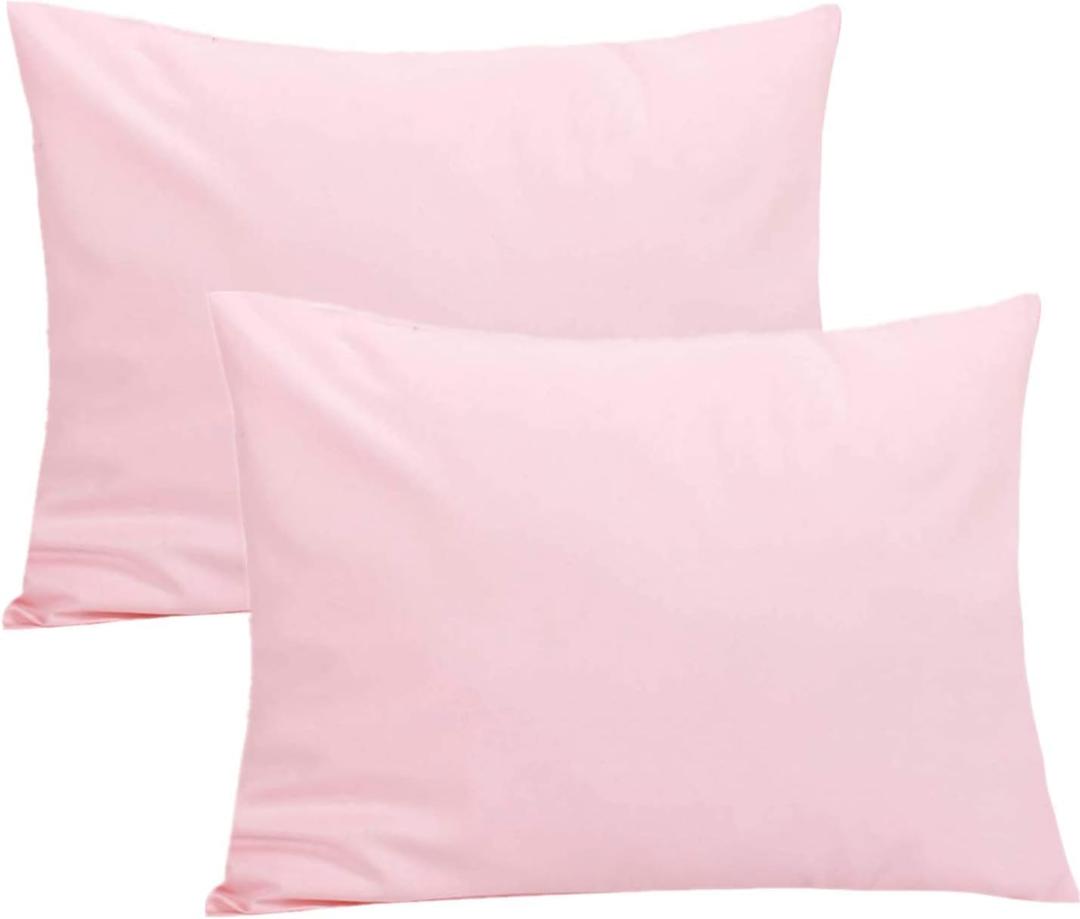 Organic Cotton Toddler Pillowcase 2 Pack, 14x20 Travel Pillow Case Cover, Soft & Breathable Small Pillow Case for Babies Girls, Fits Pillows sizesd 13 x 18 or 12x 16 for Kids Bedding Pillow Cover (Pink)
